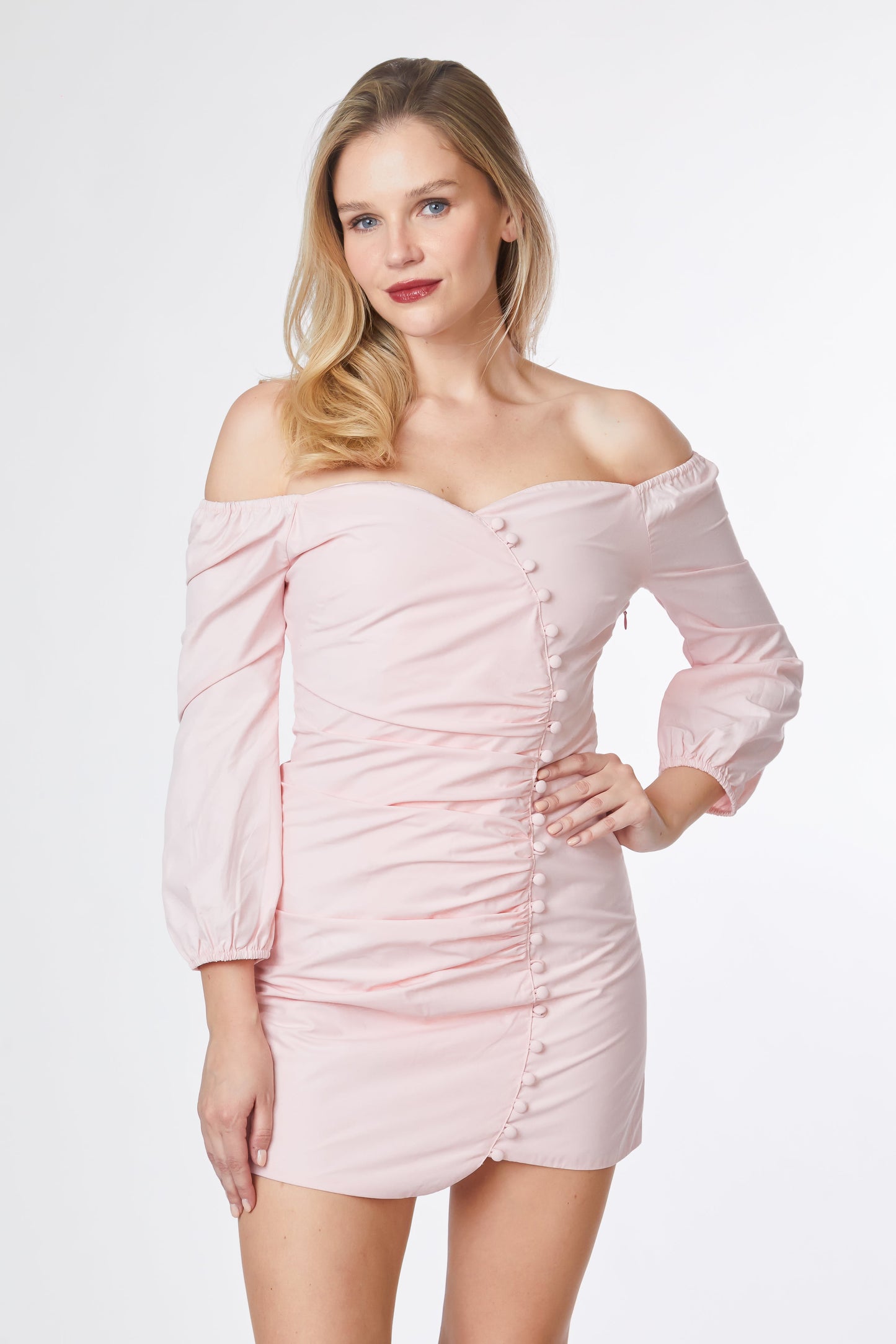 Off Shoulder Sweetheart Ruched Mini Dress