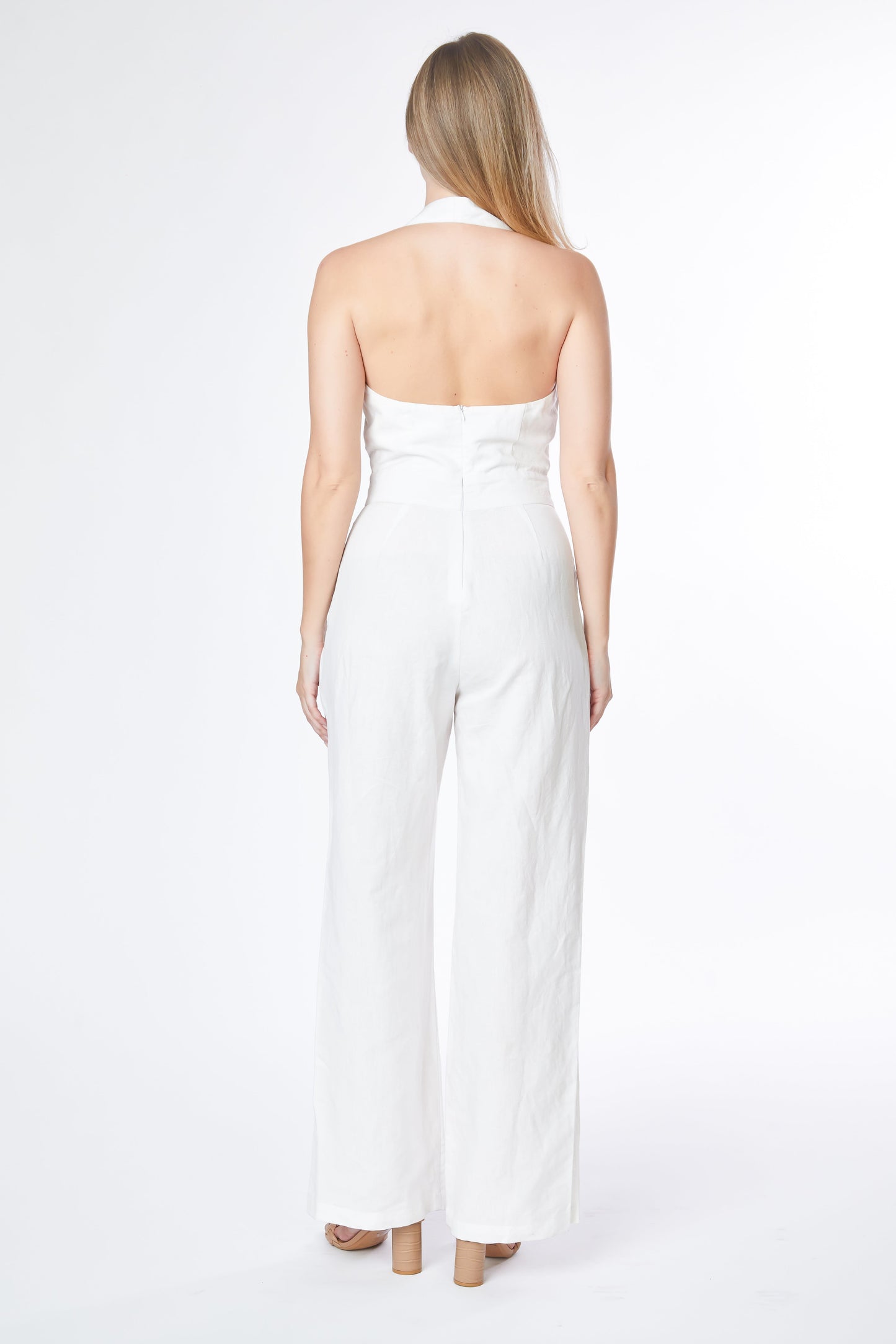Deep Cut V Neck Flare Leg Jumpsuit